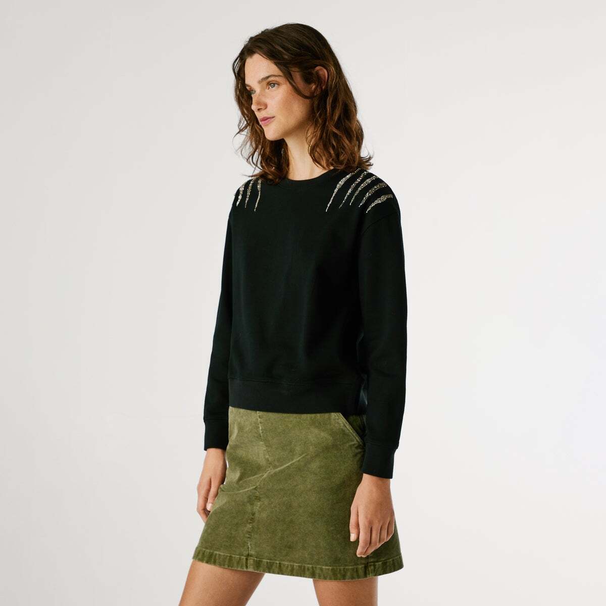 Sweat-Shirt À Col Rond Avec Détails En Strass noir, PEPE JEANS