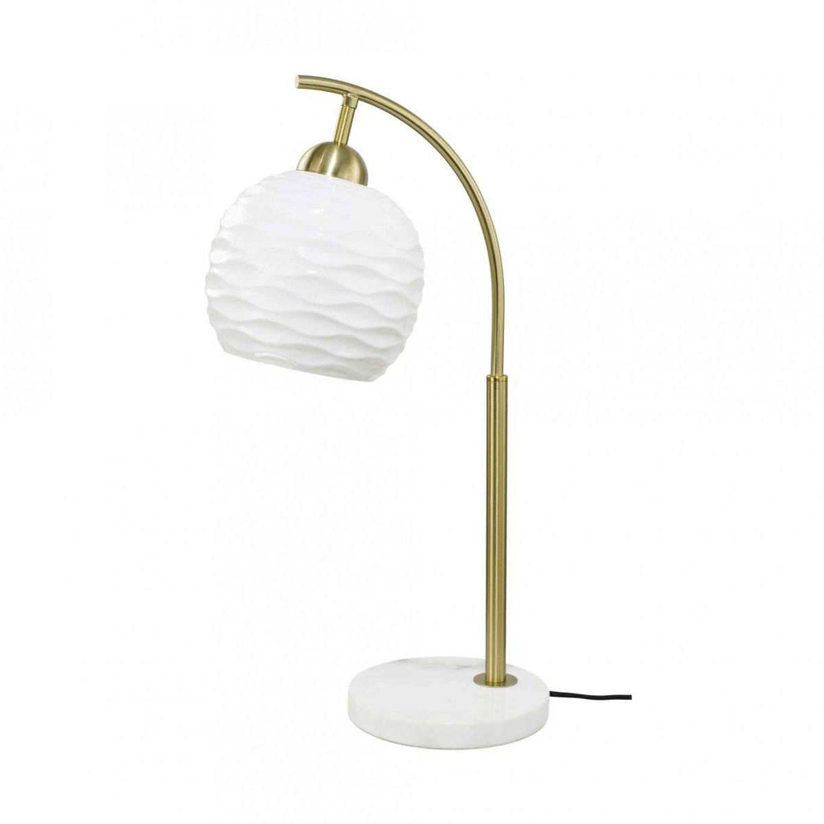 Lampe à poser en métal, marbre & céramique avec un cordon textile, NOLENE blanc et doré, C-CREATION