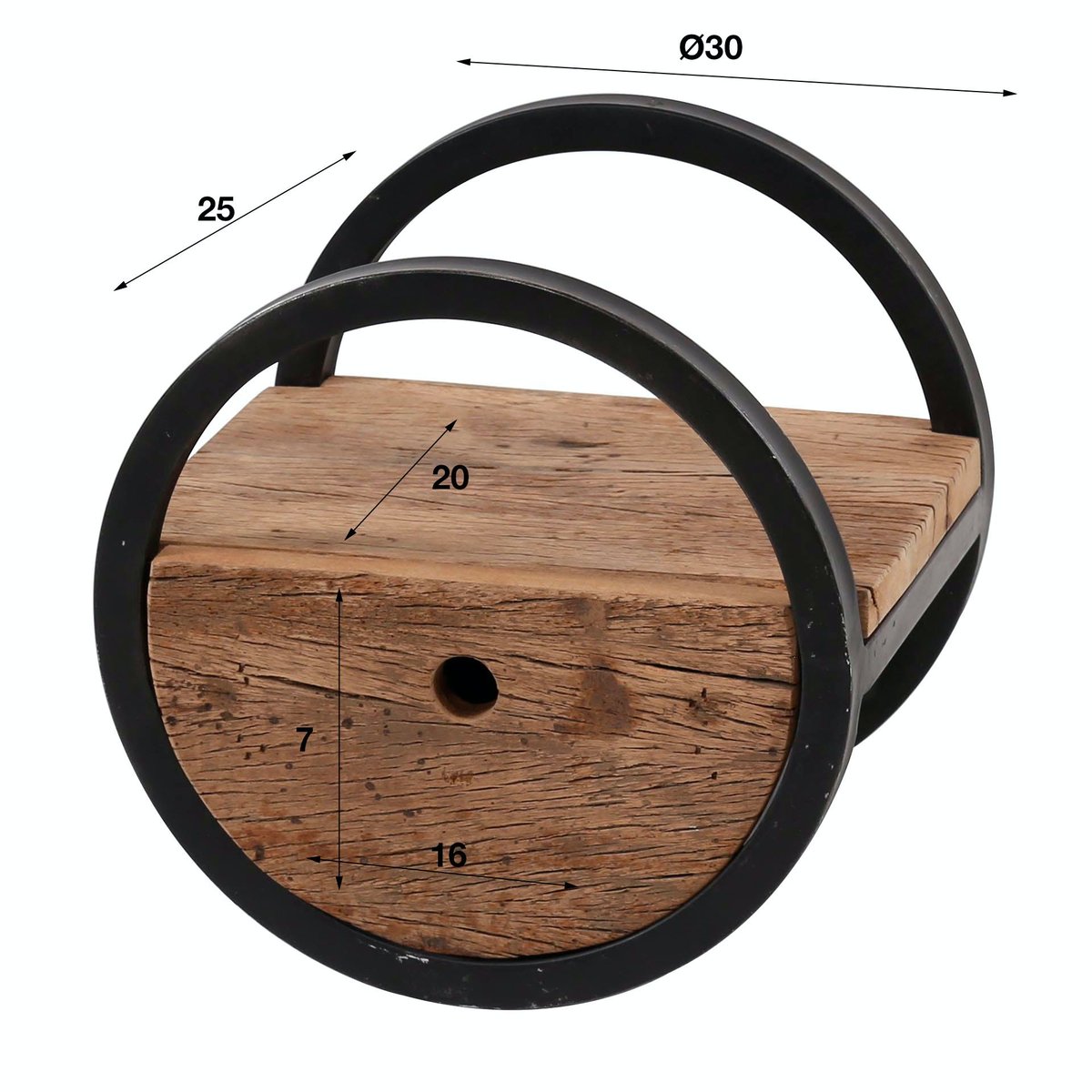 Etagère murale ronde 30 cm bois et métal industriel CYCLADES bois naturel, PIER IMPORT