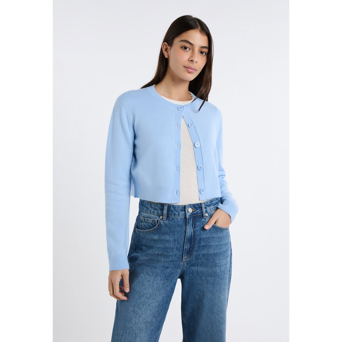 Gilet cropped avec laine PIERRE GILET M bleu, ETAM