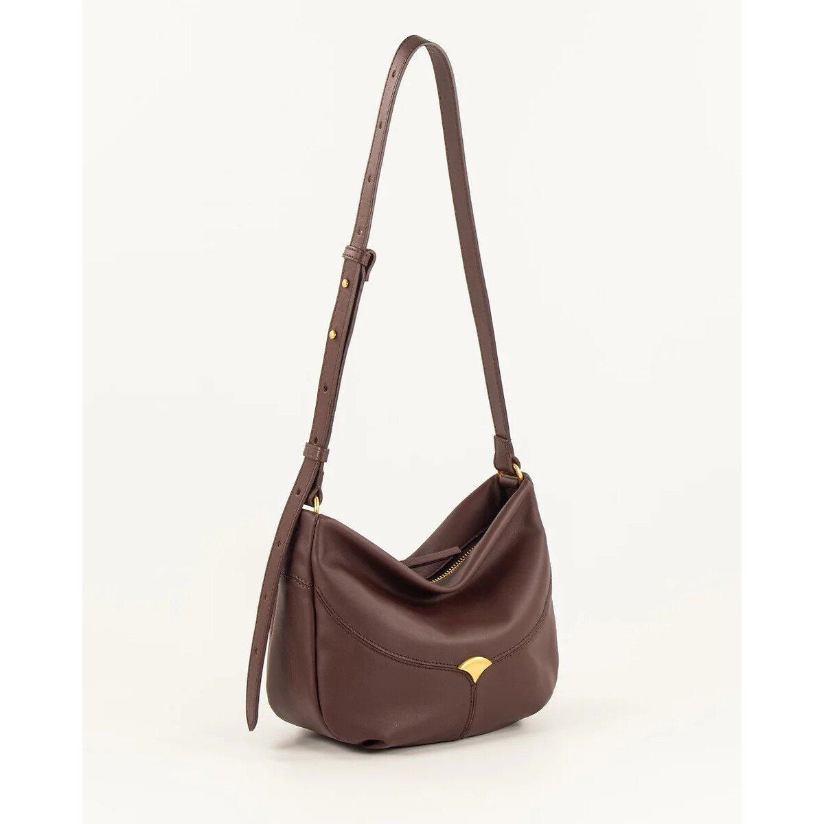 Sac hobo en cuir verni souple à bandoulière, DIVILIO marron, SESSUN