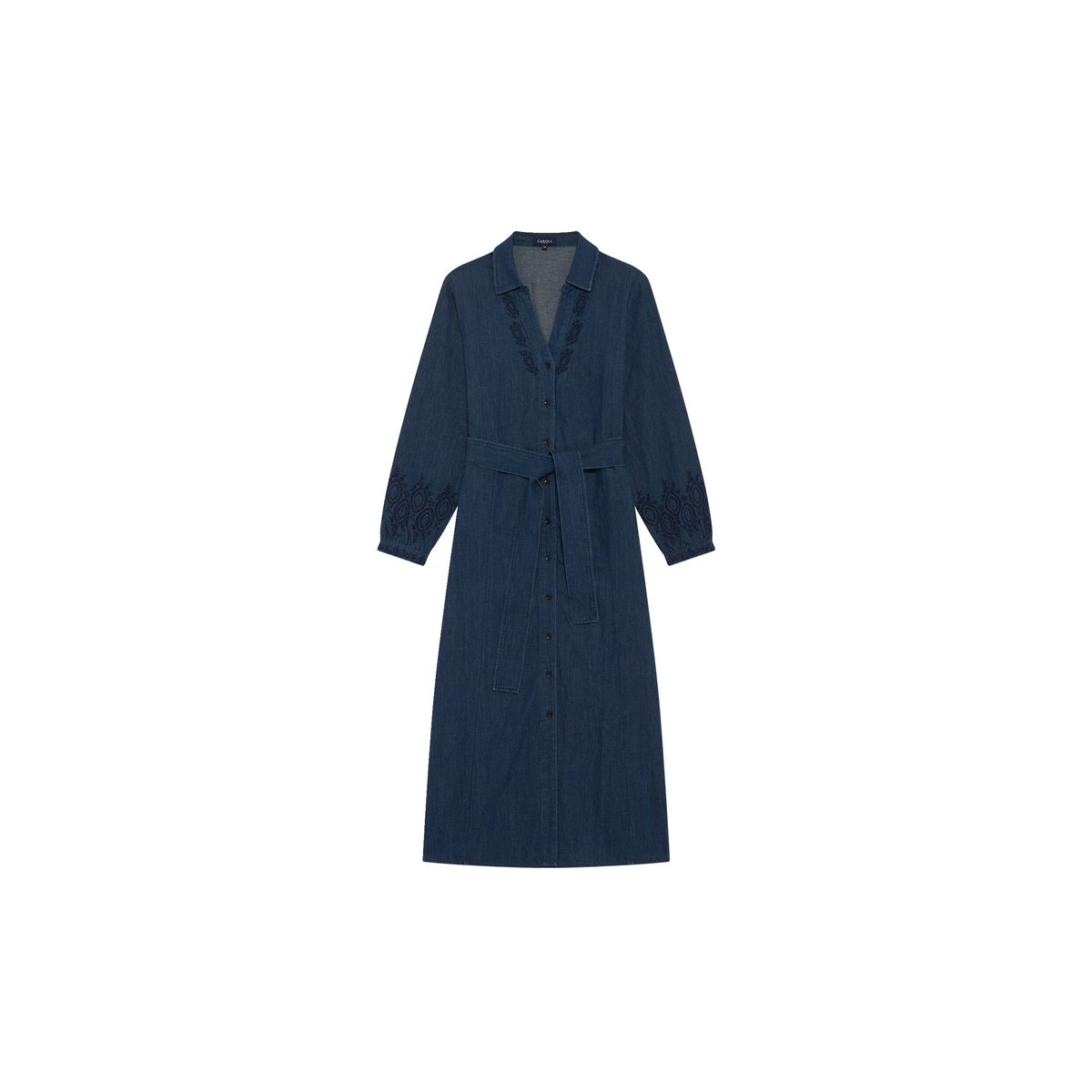 Robe longue col chemise ROLANE denim stone, CAROLL