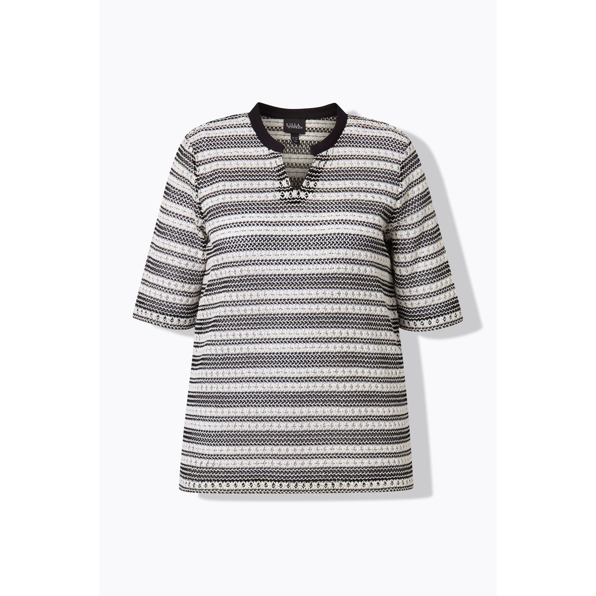 T-shirt rayé en maille. Col rond et manches noir, ULLA POPKEN
