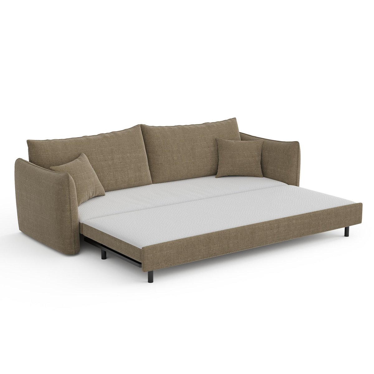 Canapé convertible 3 places en tissu tramé PLUME taupe, SIA HOME