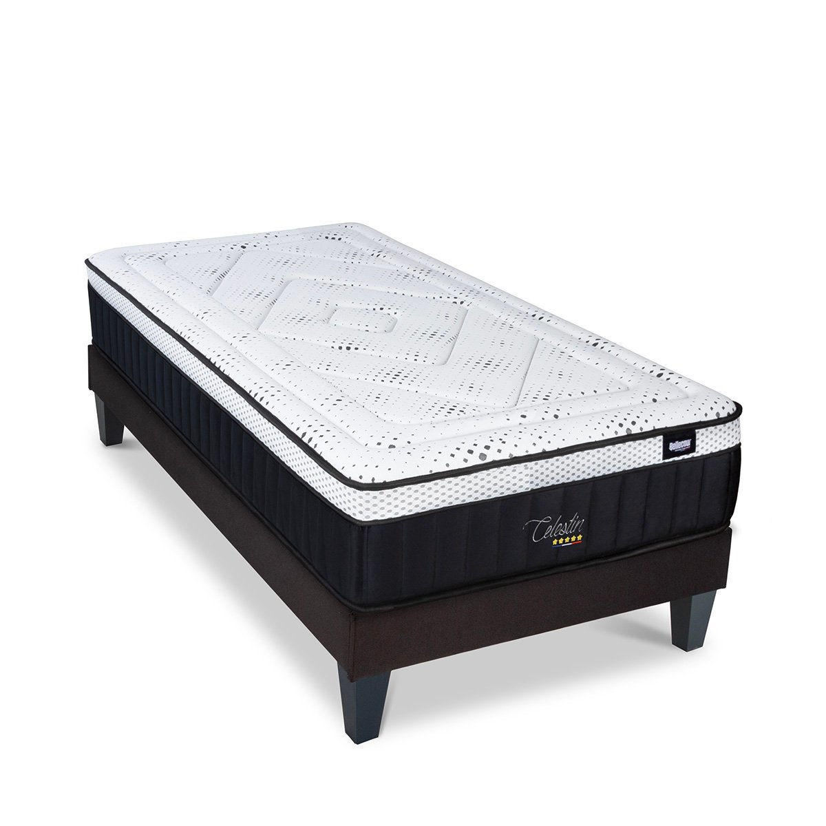 Ensemble Célestin 2.0 90x190 cm Matelas Mousse + Sommier Bois blanc, BELLECOUR