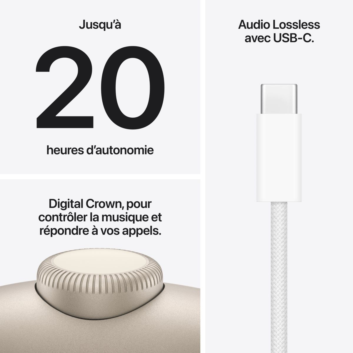 Casque AirPods Max 2 Lumière stellaire - Réduction de bruit active, charge USB-C couleur unique, APPLE
