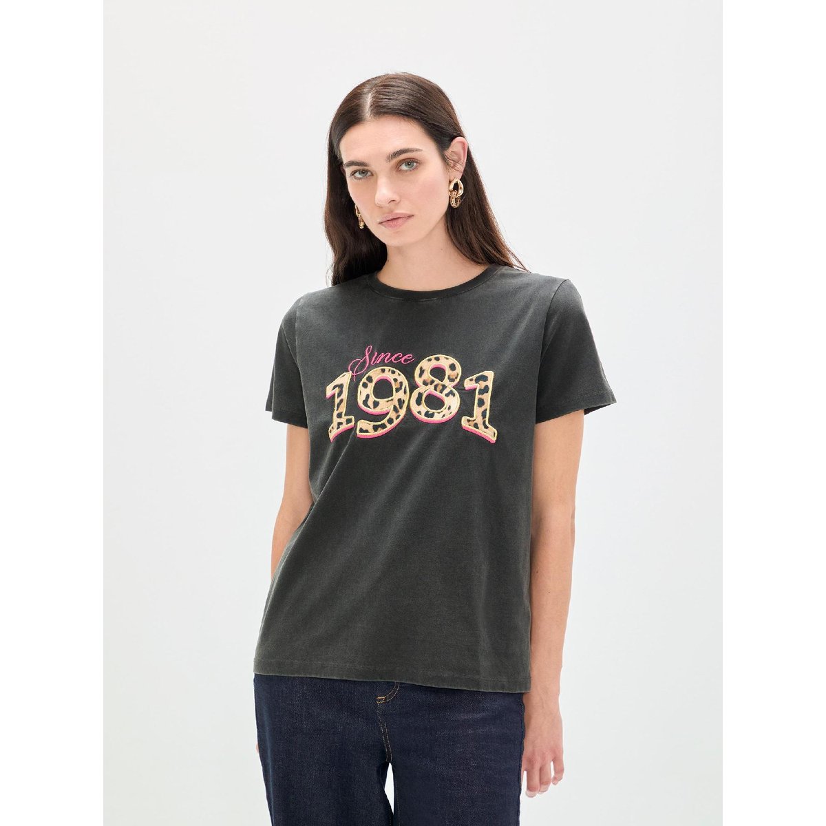 T-shirt à motif brodé anthracite, LOLA CASADEMUNT