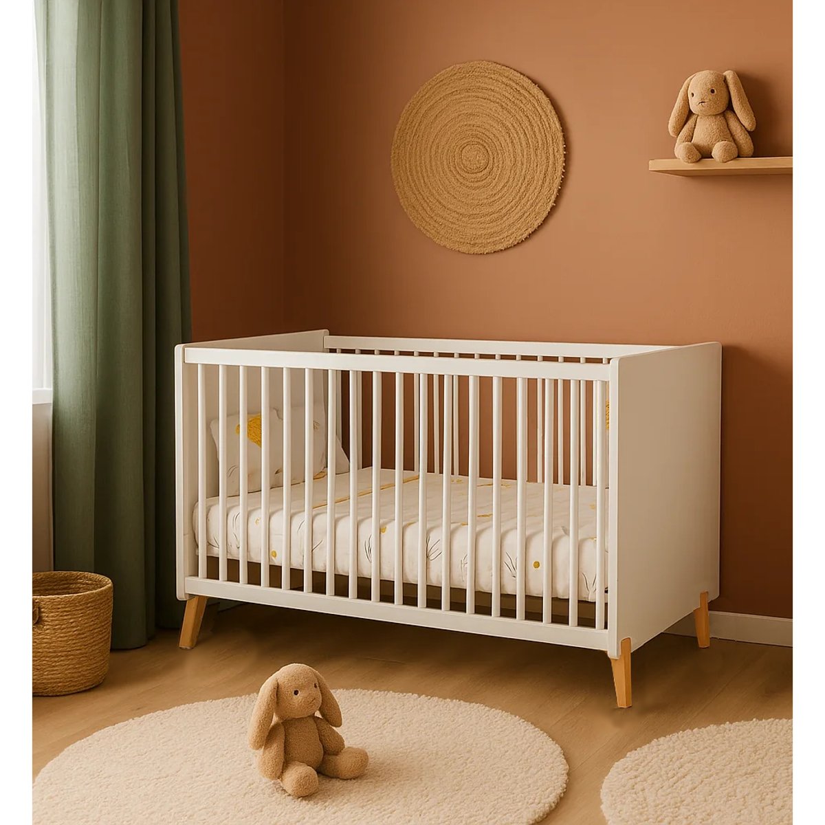 Lit évolutif - Little Big Bed sur pieds en bois blanc/marron, BABY PRICE