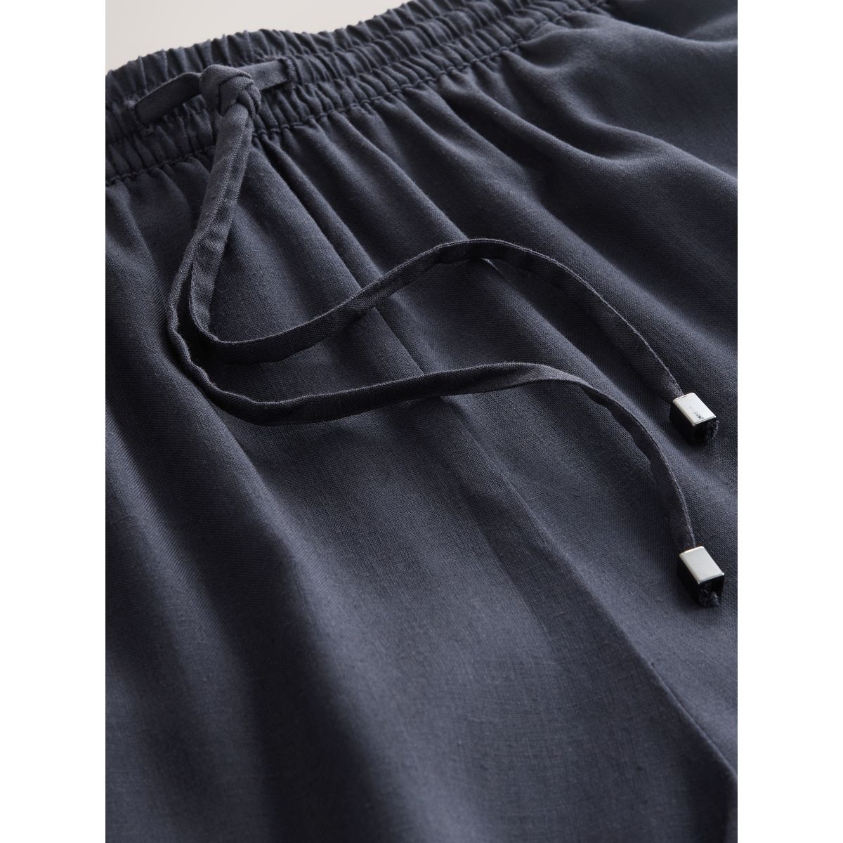 Pantalon large à enfiler en lin mélangé bleu marine, NEXT