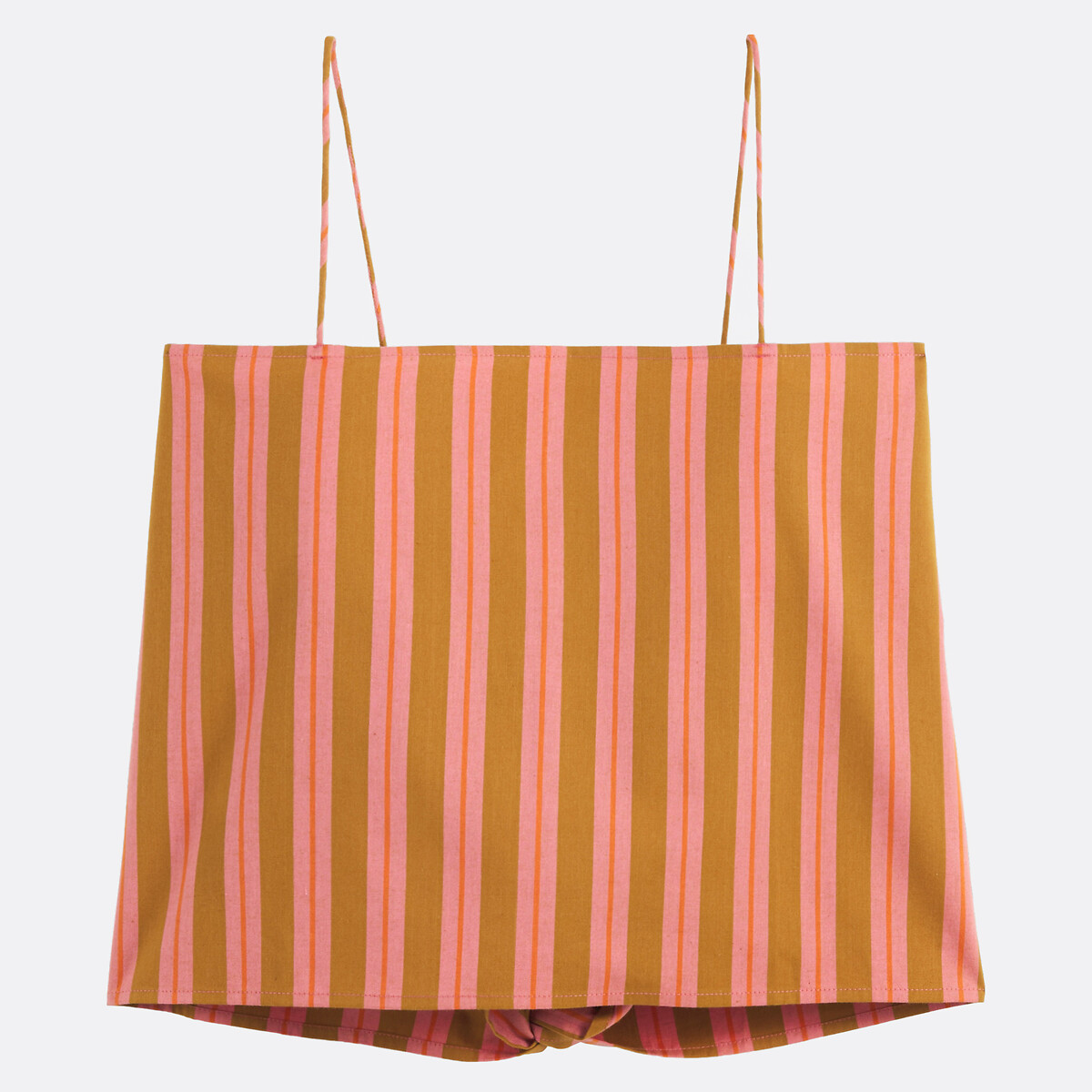 Striped Cotton Shoestring Strap Top pink/camel stripe, LA REDOUTE COLLECTIONS