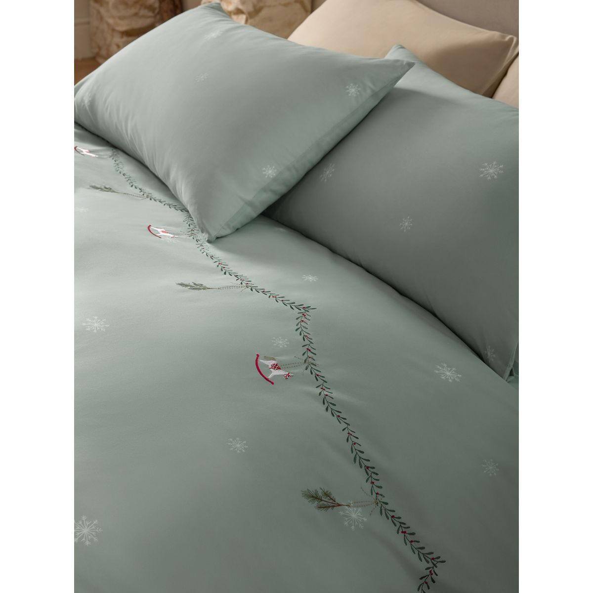 Parure de lit à couronne brodée noël vert sauge, NEXT