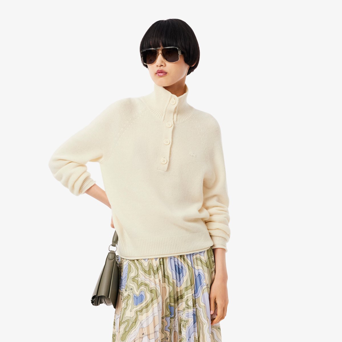 Pull col montant laine beige-xfj, LACOSTE