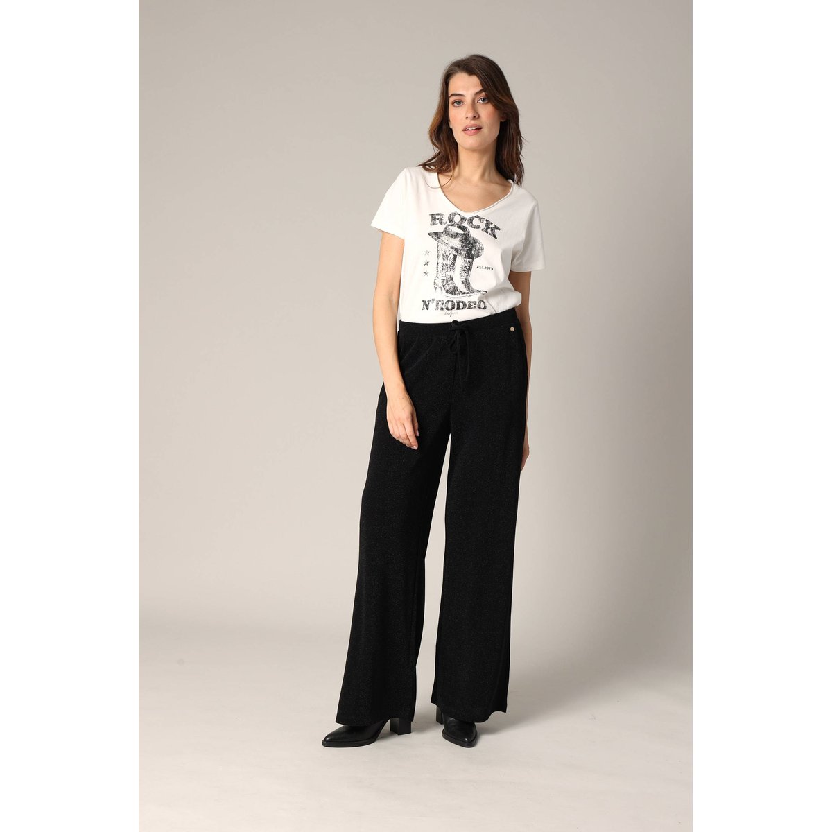 Pantalon ample et fluide en maille brillante SOYA noir, DEELUXE