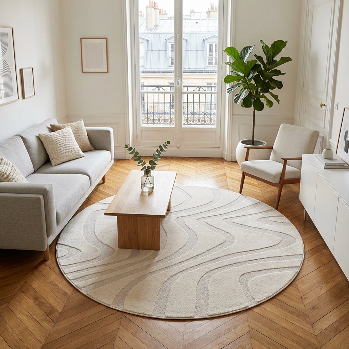 Tapis rond design avec effet relief NAYA beige sable, AFK LIVING