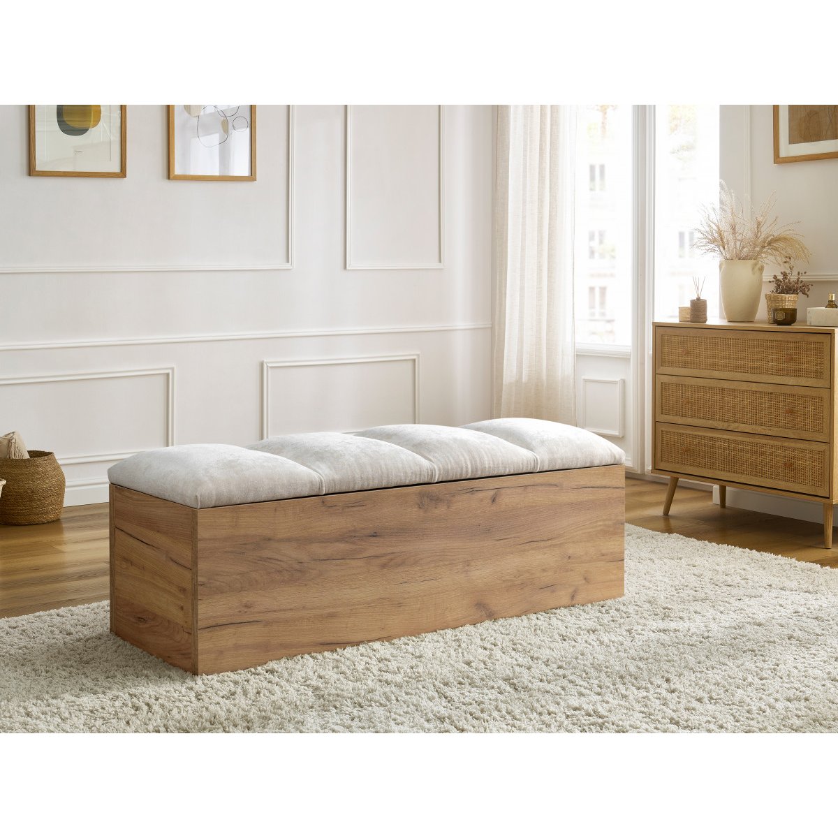 Bout de lit revêtement tissu lisse , KUMO gris clair, BOBOCHIC