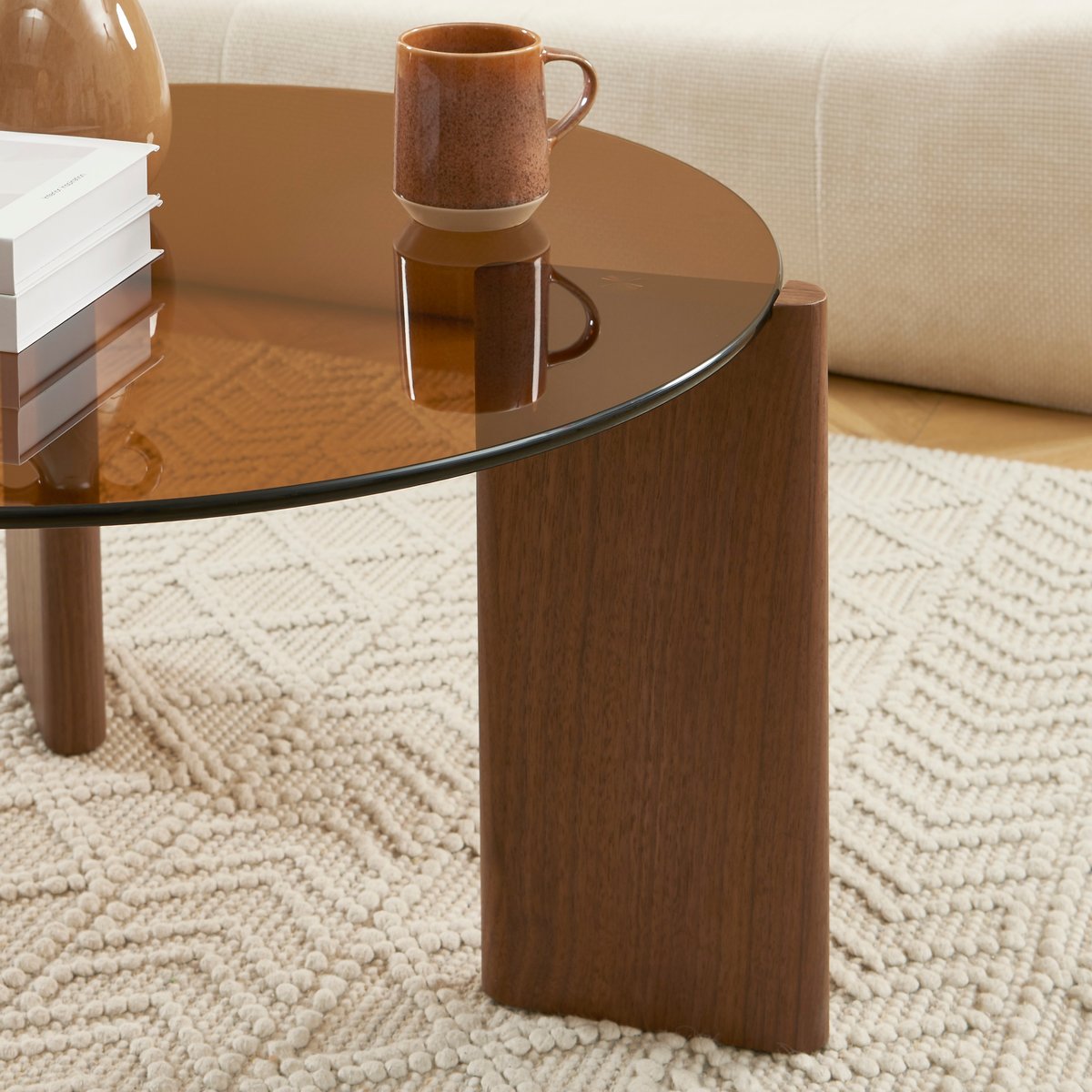 Table basse en verre trempé OLIE caramel et noyer, SORELH