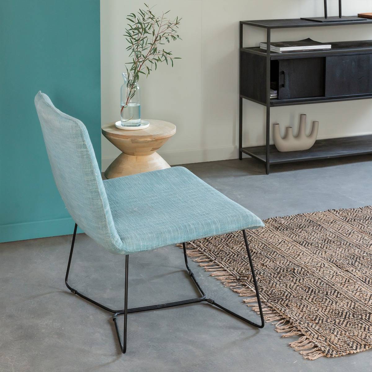 Fauteuil en tissu et métal ISAURE bleu, MADE IN MEUBLES