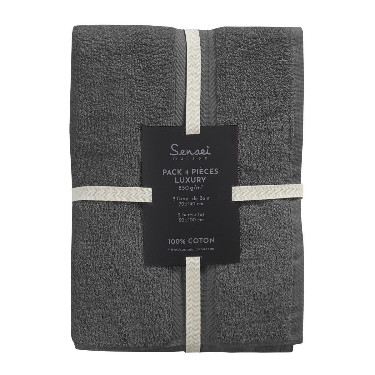 Ensemble de bain 4 pièces (2 draps de bain + 2 serviettes de toilette) LUXURY anthracite, SENSEI MAISON
