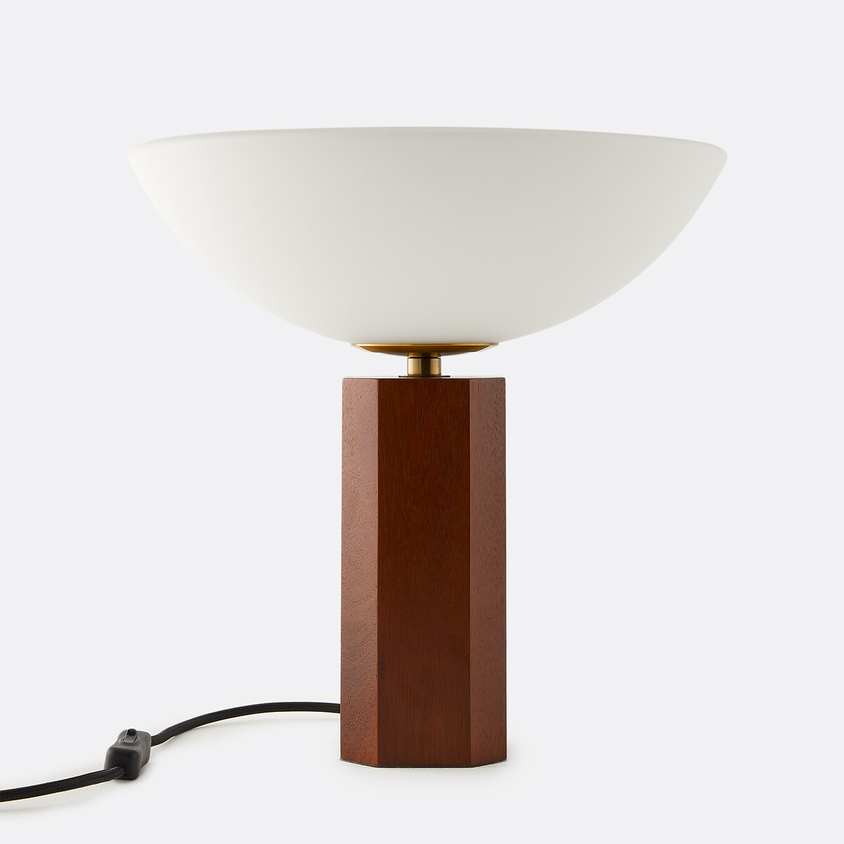 Lampe à poser, en verre opalin et chêne, BRUA marron, LA REDOUTE INTERIEURS