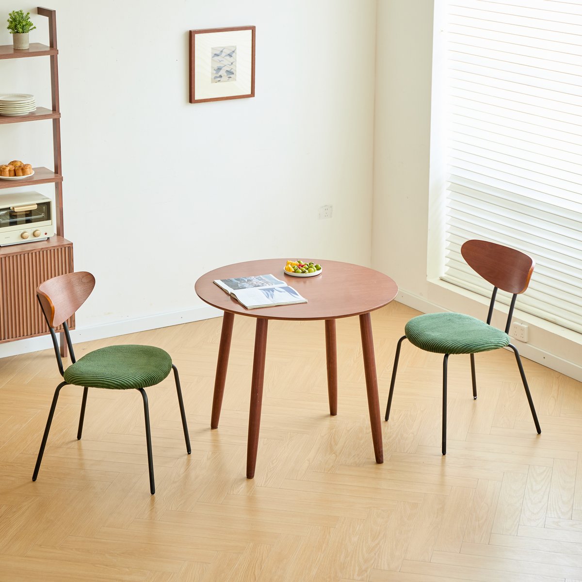 Lot de 2 chaises de salle à manger en bois, métal et velours côtelé, NIBE vert, NORDLYS