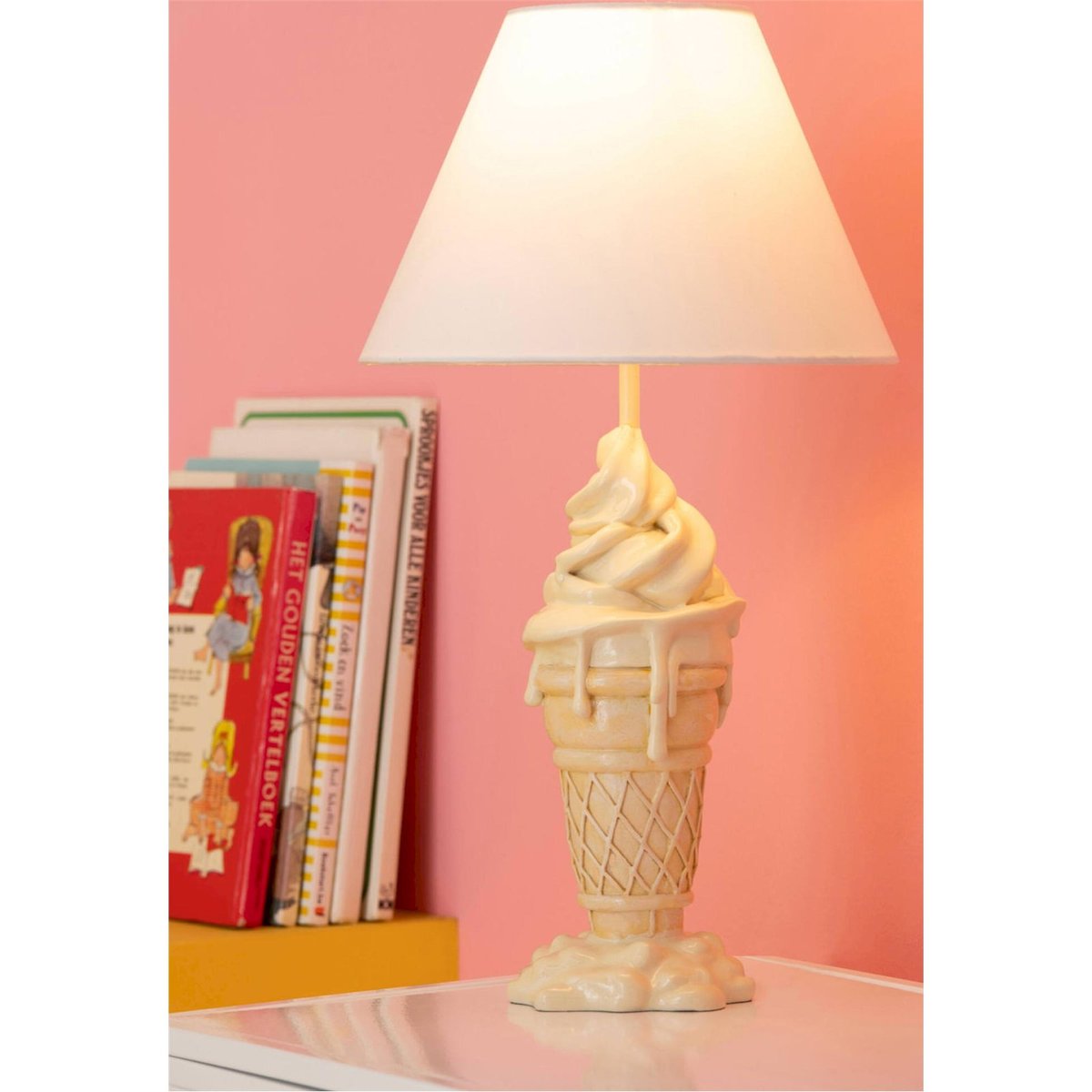 Lampe fantaisie glacée en résine jaune et beige, RECOLLECTION