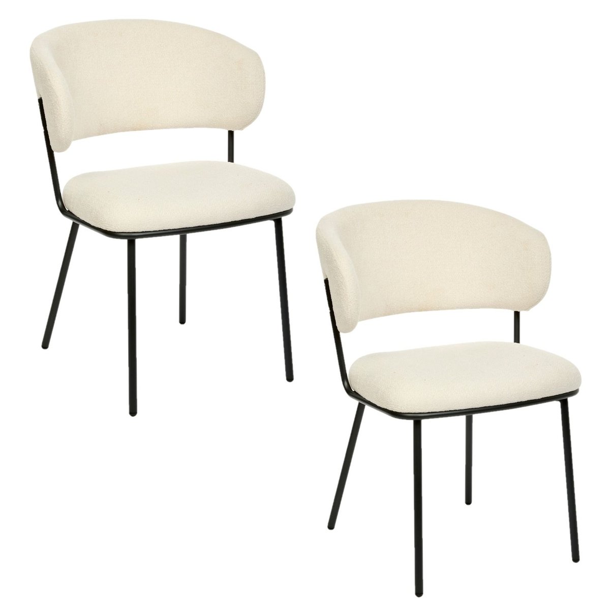 Lot de 2 chaises en tissu chenille et pieds métal ALBA blanc, TOILINUX