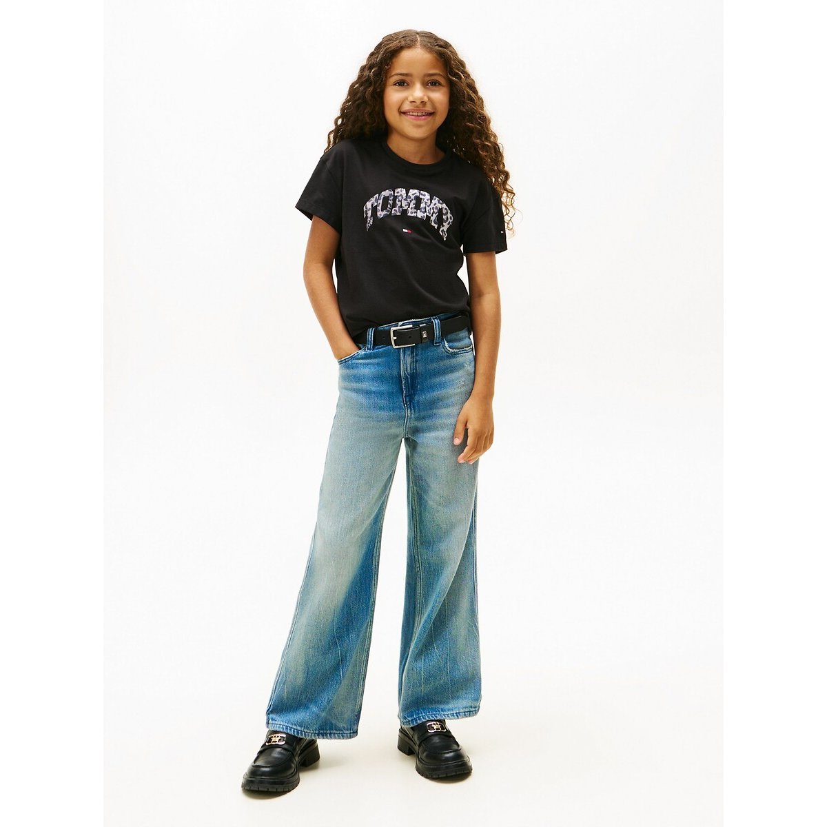Short Sleeve T-Shirt with Leopard Print Slogan black, TOMMY HILFIGER