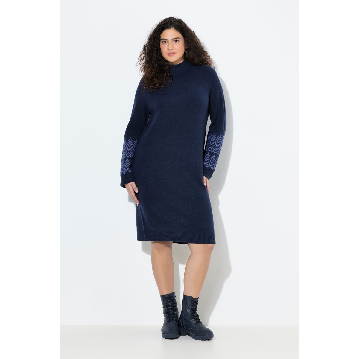Robe en maille à manches longues bleu encre, ULLA POPKEN