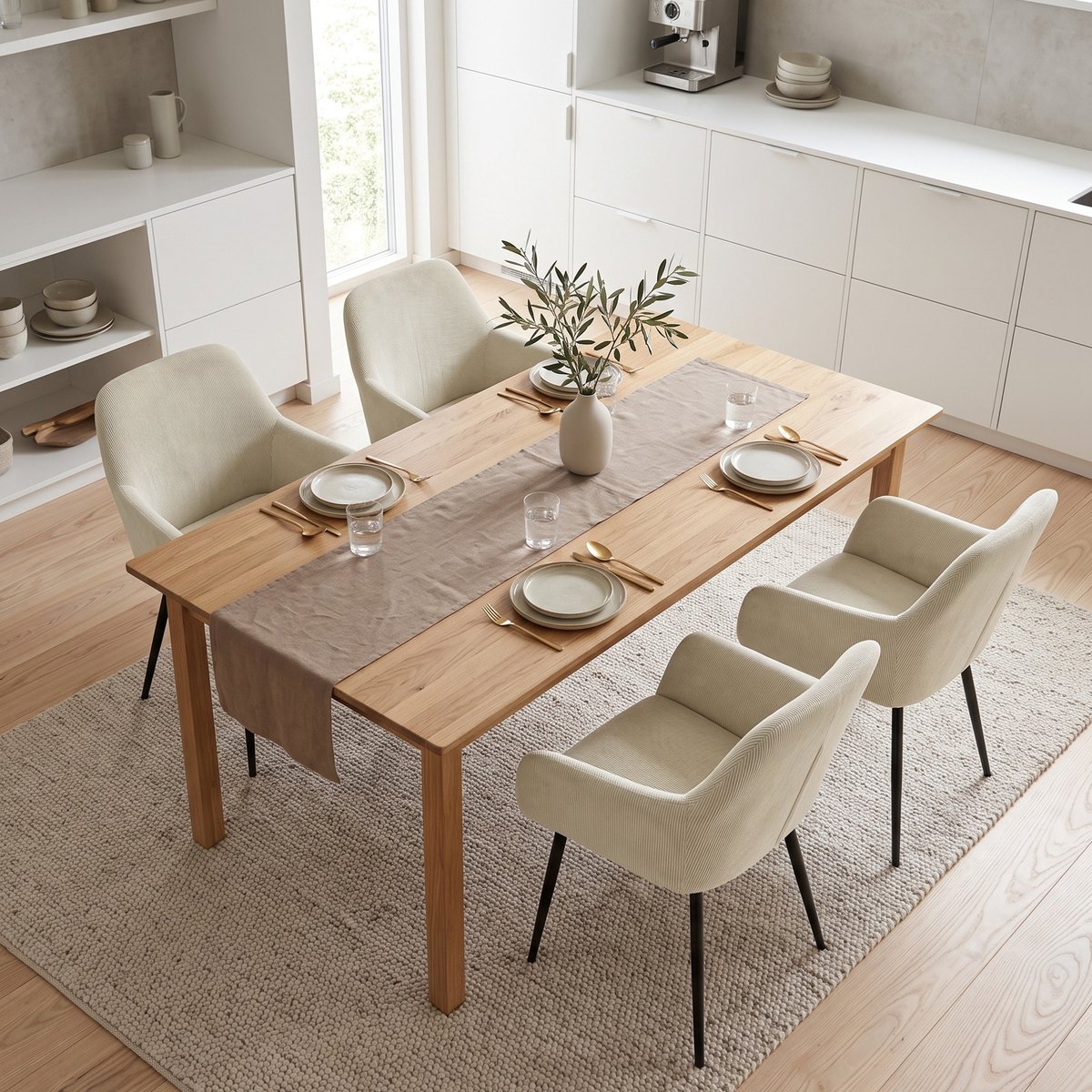 Chaise de salle à manger Velours côtelé (100 crème, noir, HOMCOM