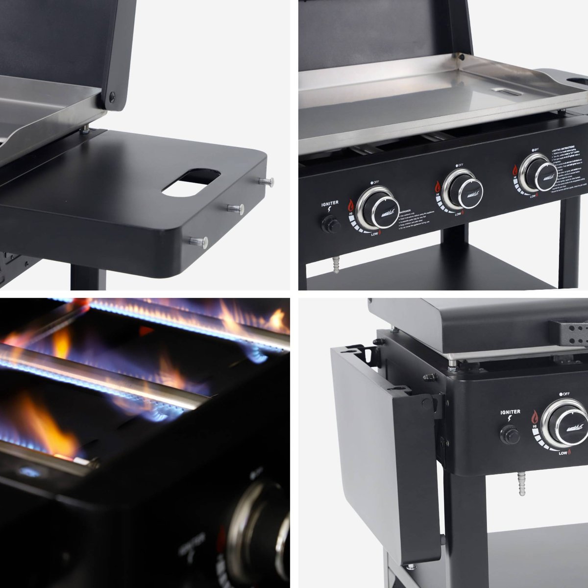 Plancha gaz 3 brûleurs acier inoxydable 12kW avec chariot RAOUL noir, SWEEEK
