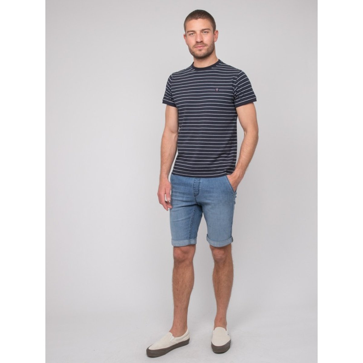 T-shirt Coton Fines Rayures Marinière Nanoroul bleu marine, RITCHIE