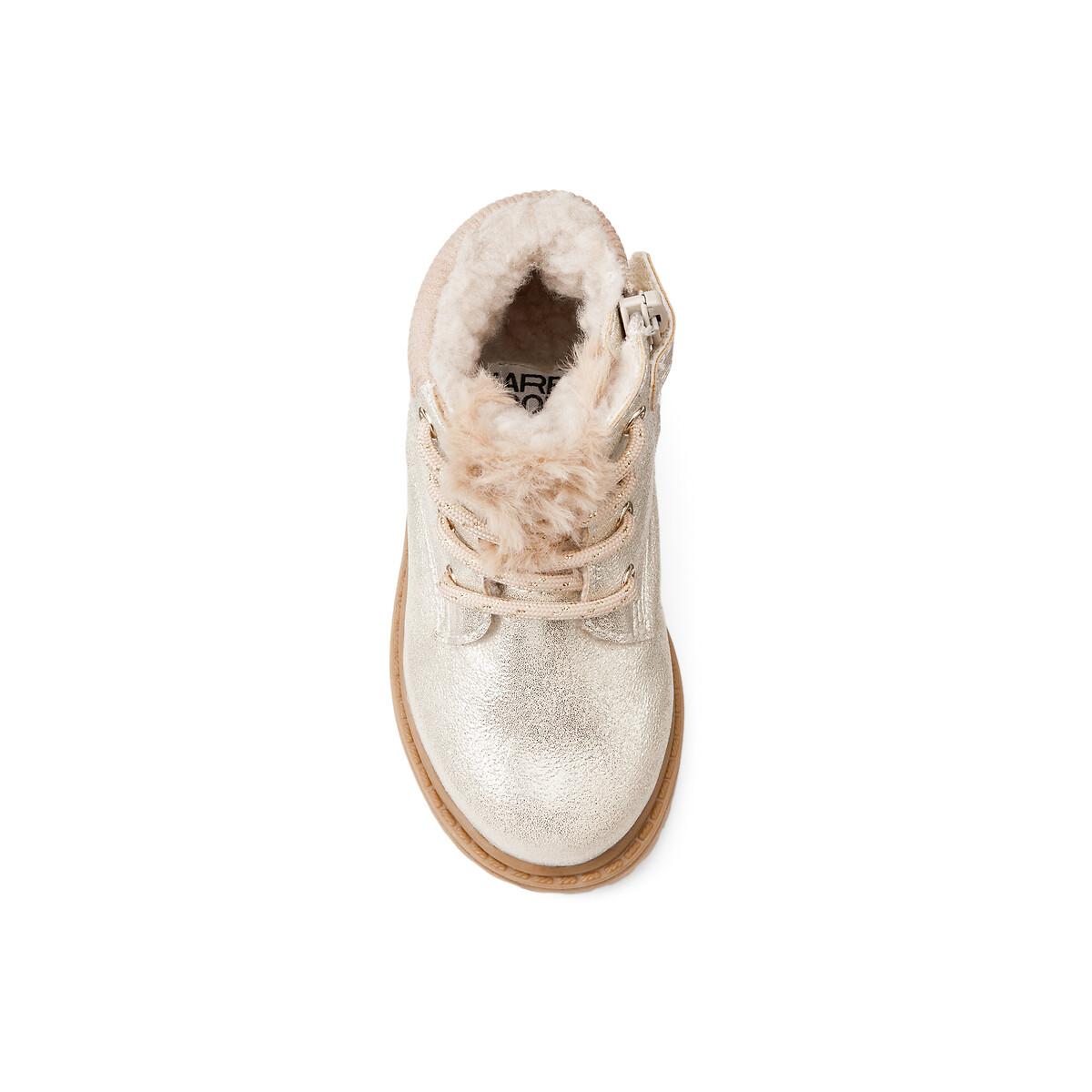 Kids Zipped Ankle Boots with Faux Fur Lining and Laces gold-coloured, LA REDOUTE COLLECTIONS