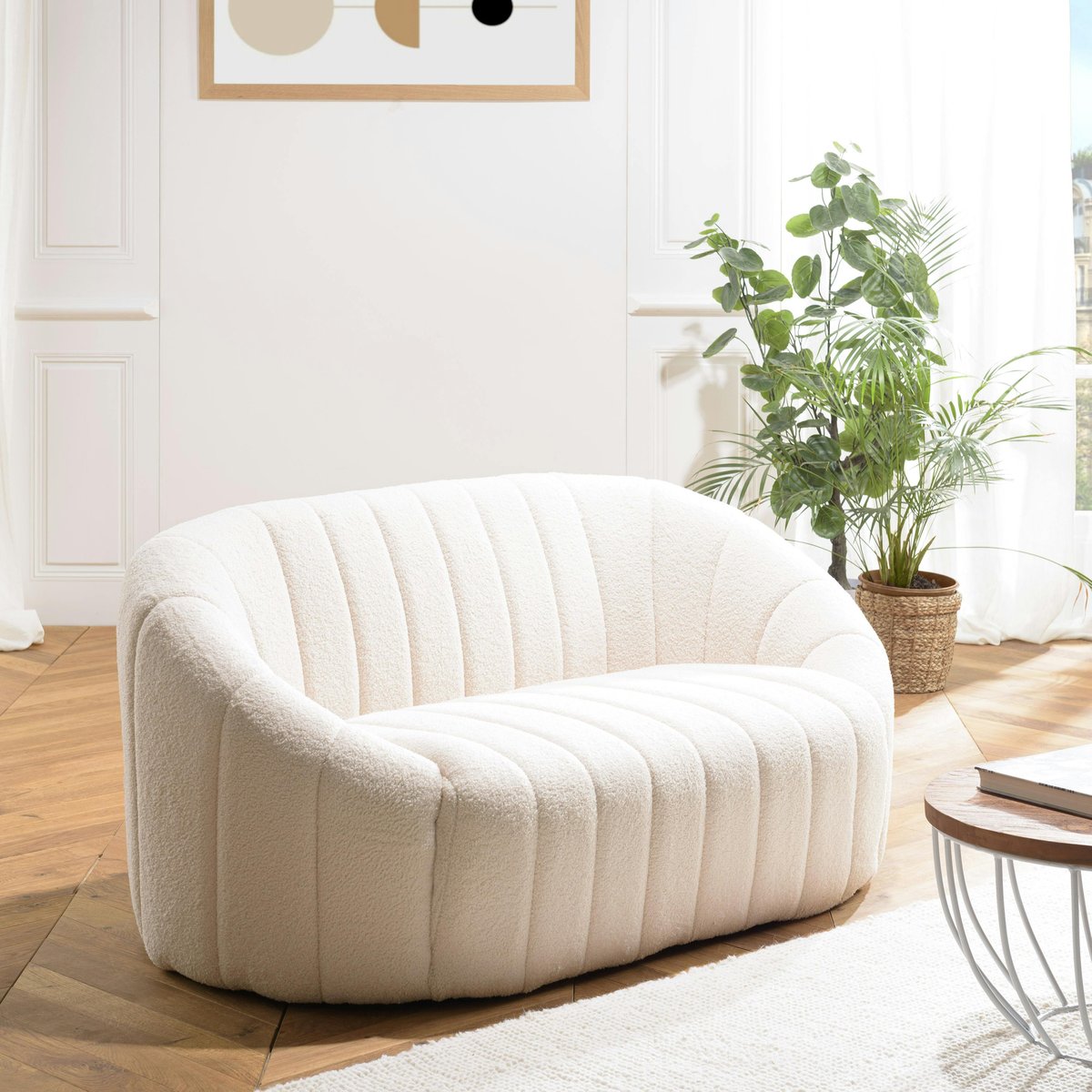 Canapé moderne 2 places tissu bouclette écru COLOMBUS ecru, PIER IMPORT