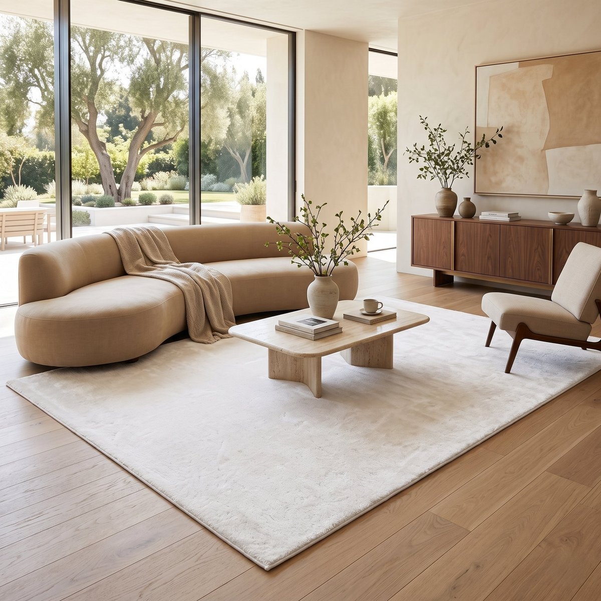 Tapis salon doux antidérapant  TENDREMENT blanc, THE DECO FACTORY