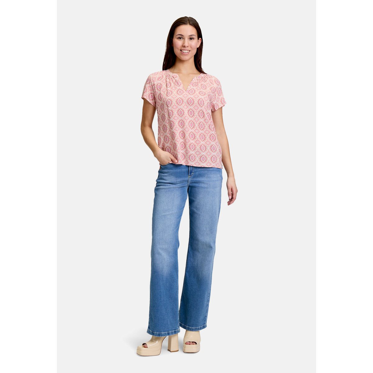 T-shirt façon blouse à ruches cream/apricot, CARTOON