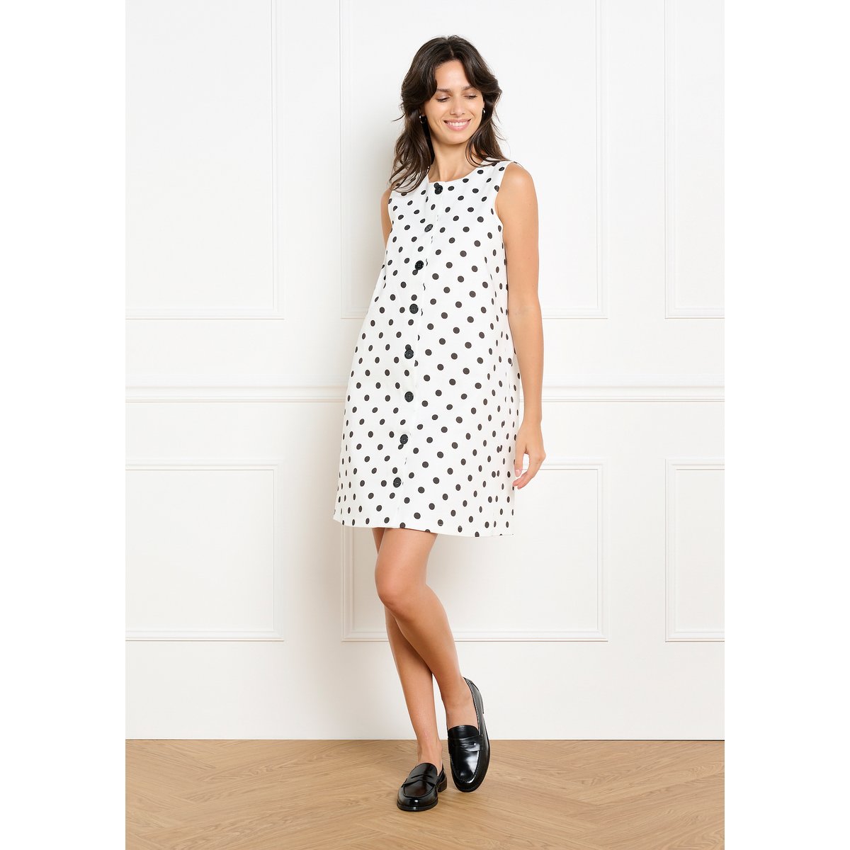 Robe boutonnée à pois blanc casse, LOLALIZA
