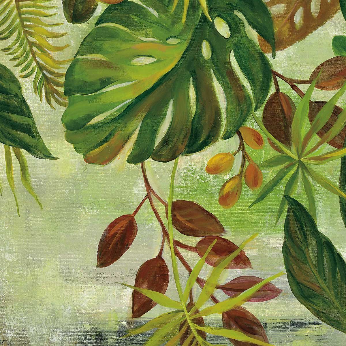 Poster Feuillage tropical affiche + cadre en bois - noir, HEXOA