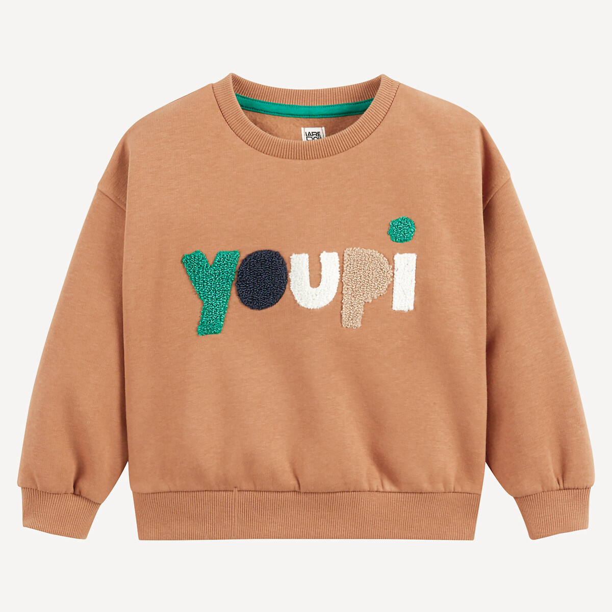 Sweat col rond en molleton, message bouclette camel, LA REDOUTE COLLECTIONS