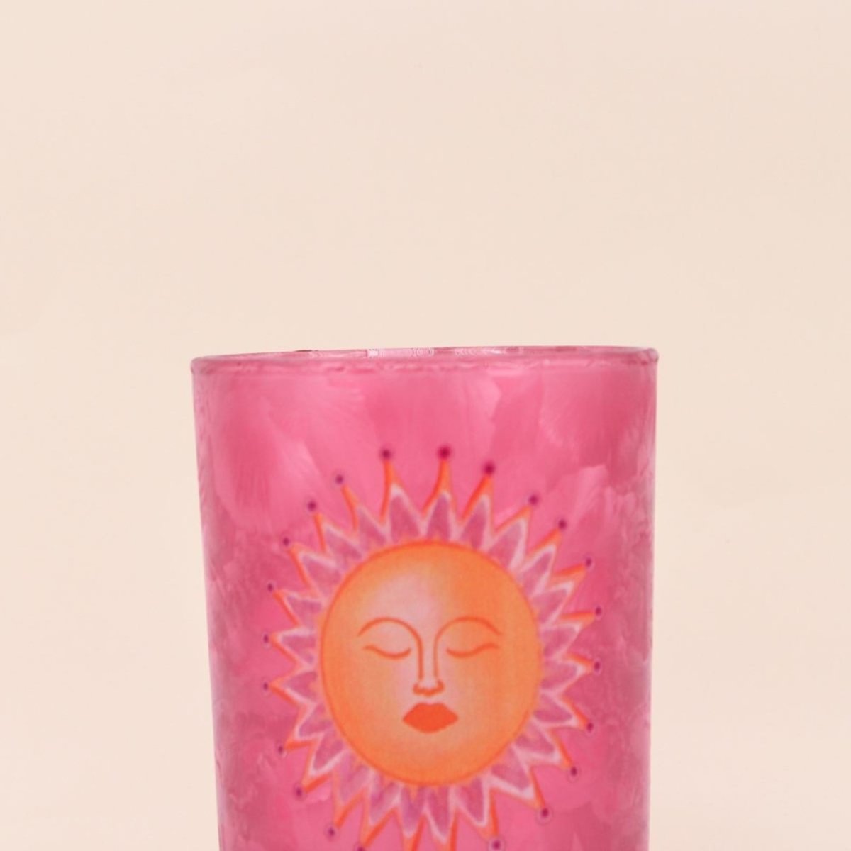 Photophore soleil en verre 12cm rose, KERSTEN