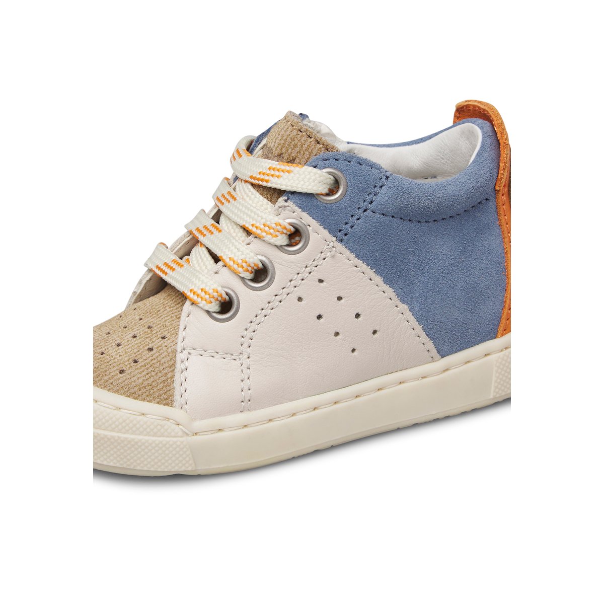 Baskets en cuir et en daim FABRON ZIP bleu-beige, FALCOTTO