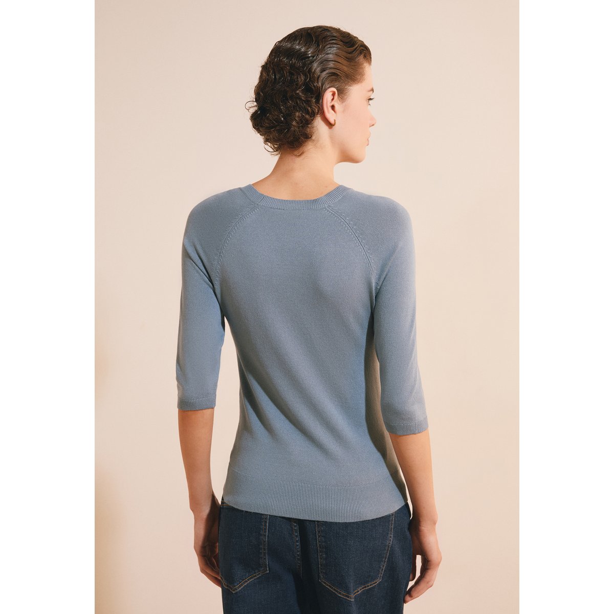 Pull manches mi-longues à col rond SAMI bleu, ETAM