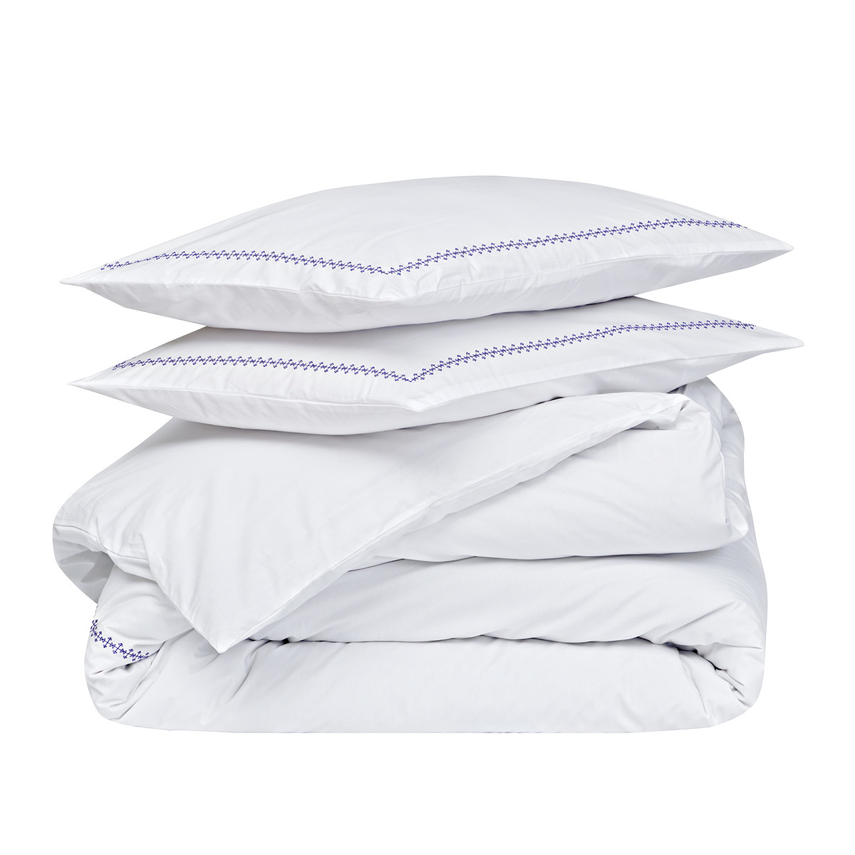 Housse de couette en percale de coton brodée ARROW indigo/blanc, SENSEI MAISON