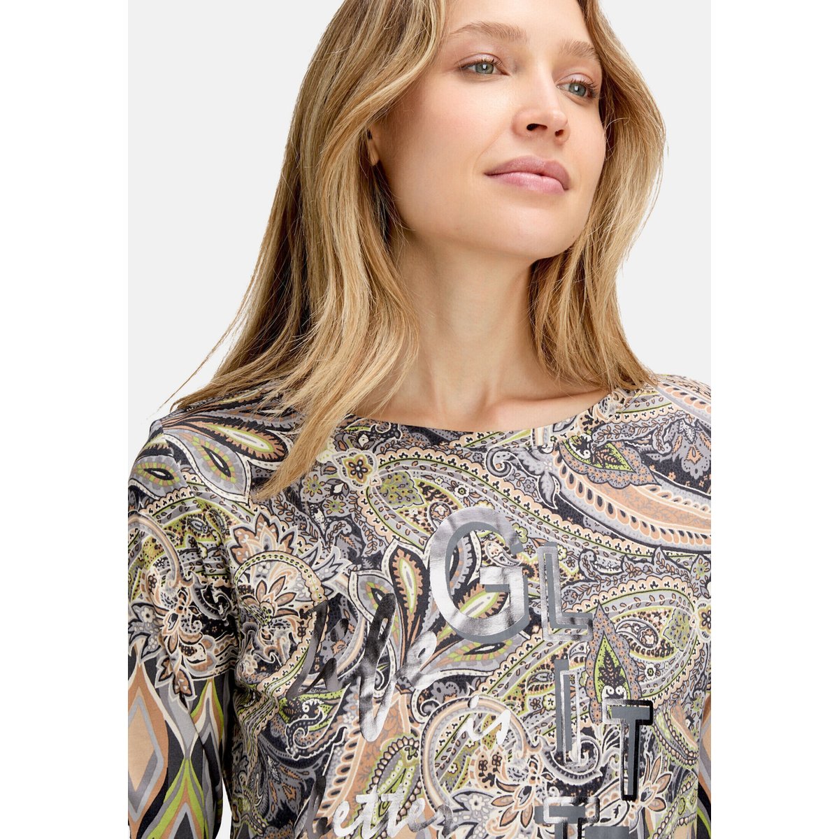 T-shirt à rainures à encolure bateau gris/beige, BETTY BARCLAY