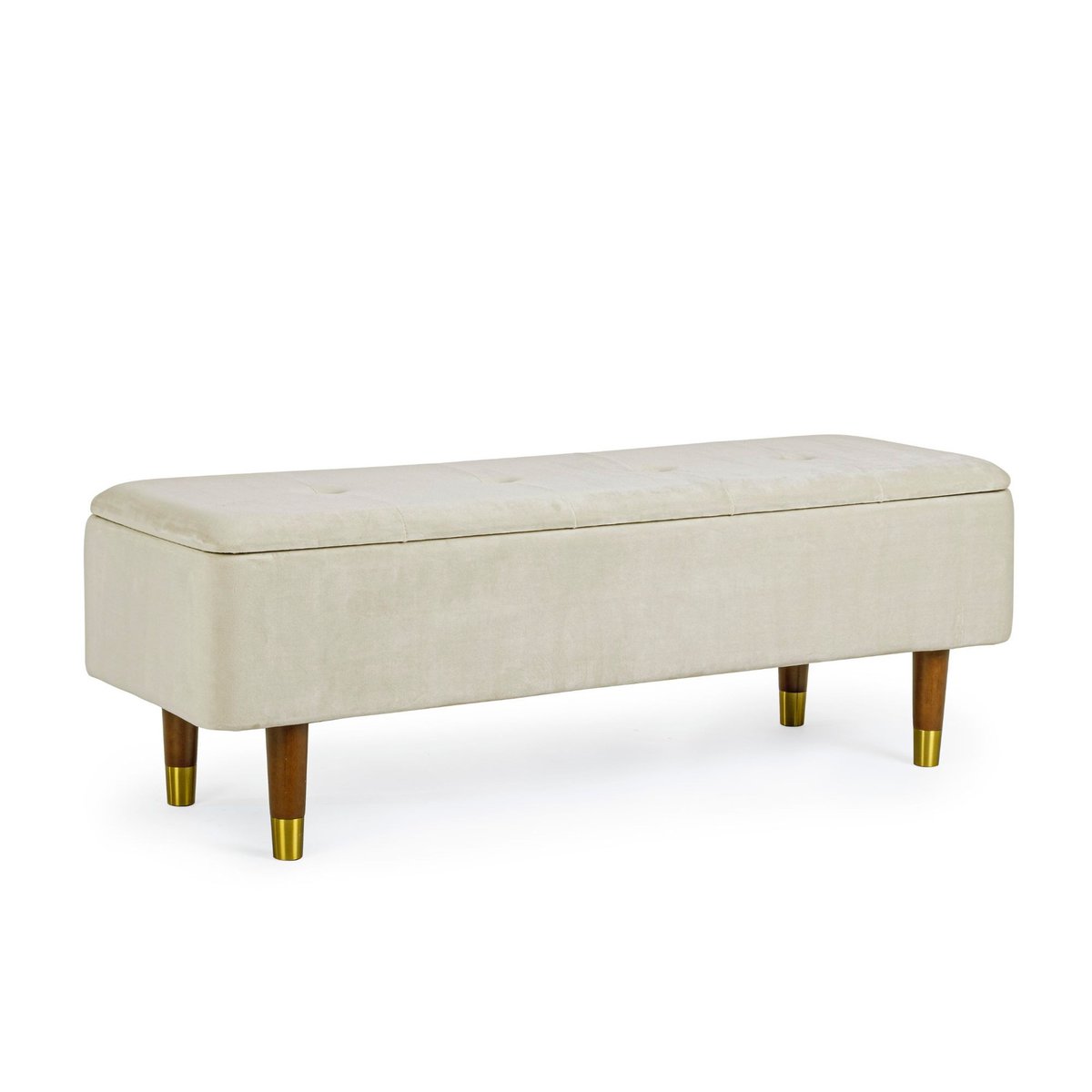 Banc coffre 2 places en velours et piétement en bois - RIKA beige, HELLIN, DEPUIS 1862
