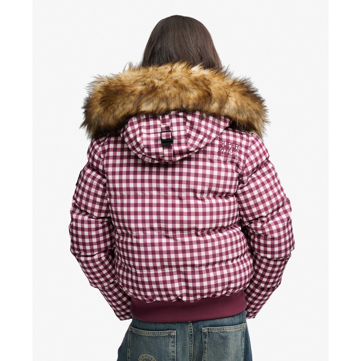 Veste Bomber Everest Check à Capuche Coupe Ajustée vichy mûre/crème, SUPERDRY