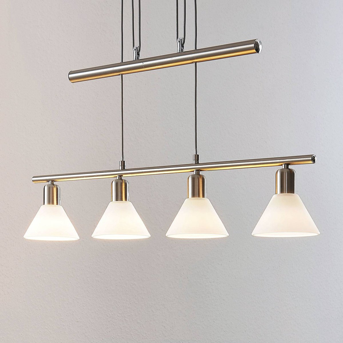 Suspension en métal moderne, Delira blanc, nickel satiné, LINDBY