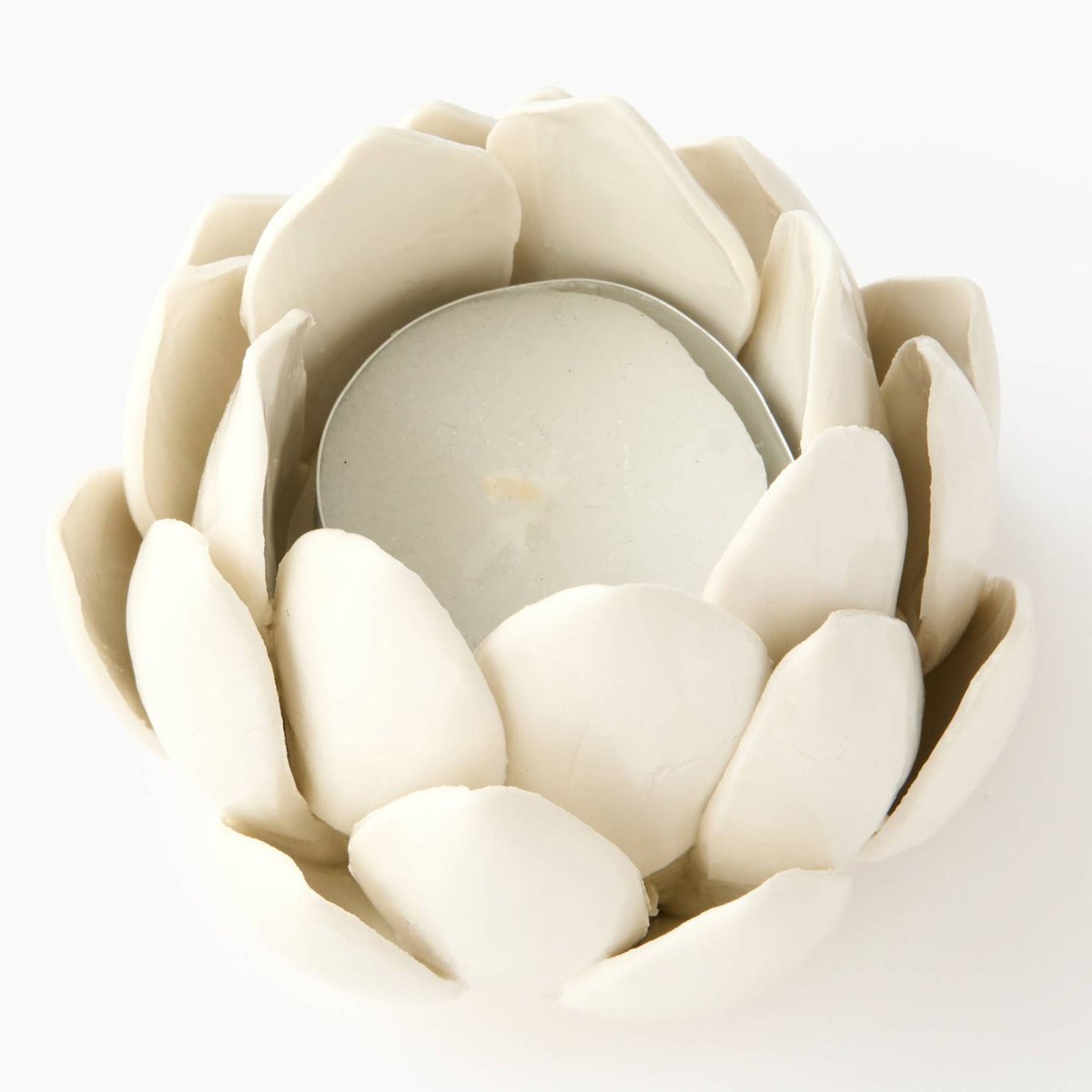 Petit bougeoir, effet barbotine, en céramique blanc, MONOPRIX
