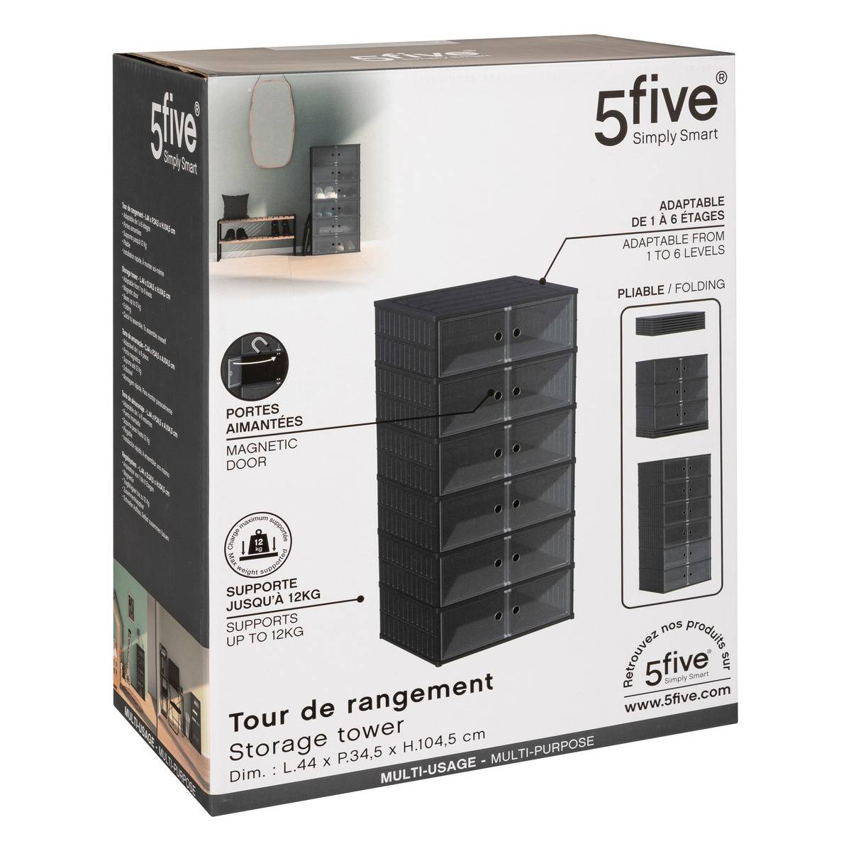 Tour de rangement pliable FOLD'N'BOX gris clair, 5FIVE SIMPLY SMART