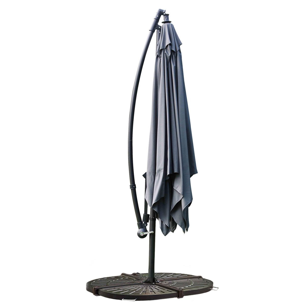 Parasol déporté 3 x 3m et 4 dalles lestées, GENOVA gris anthracite, OVIALA