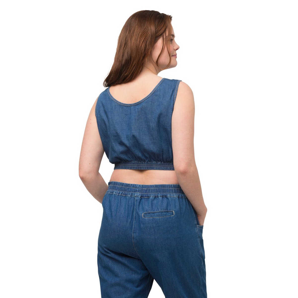 Bustier en coton bio, aspect jean. Col rond. bleu jean, ULLA POPKEN